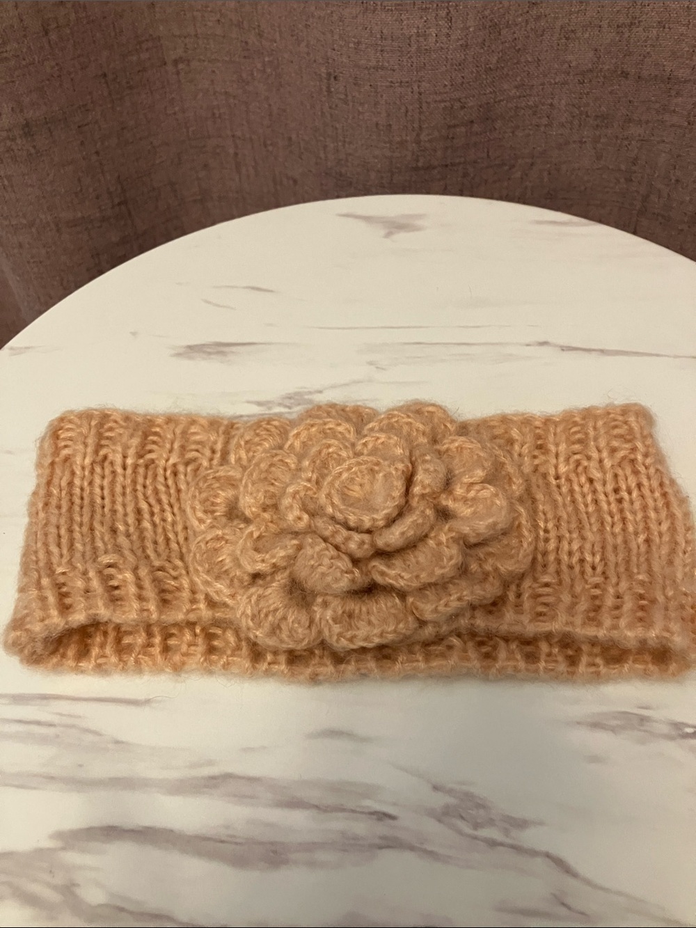 Knit Flower Headband in Peach - Women's Hair Accessory